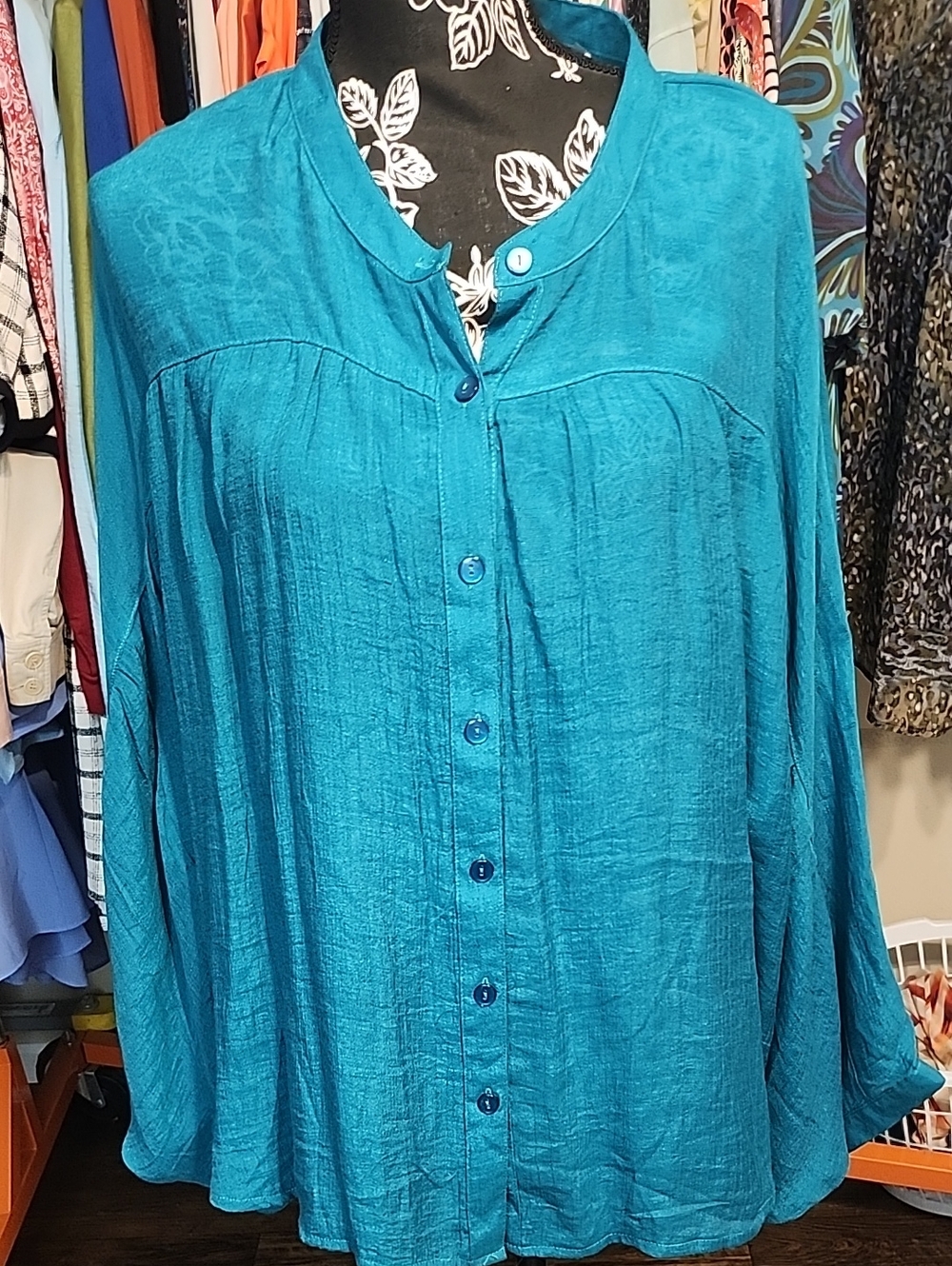 Cato Teal Button-Down Lightweight Blouse